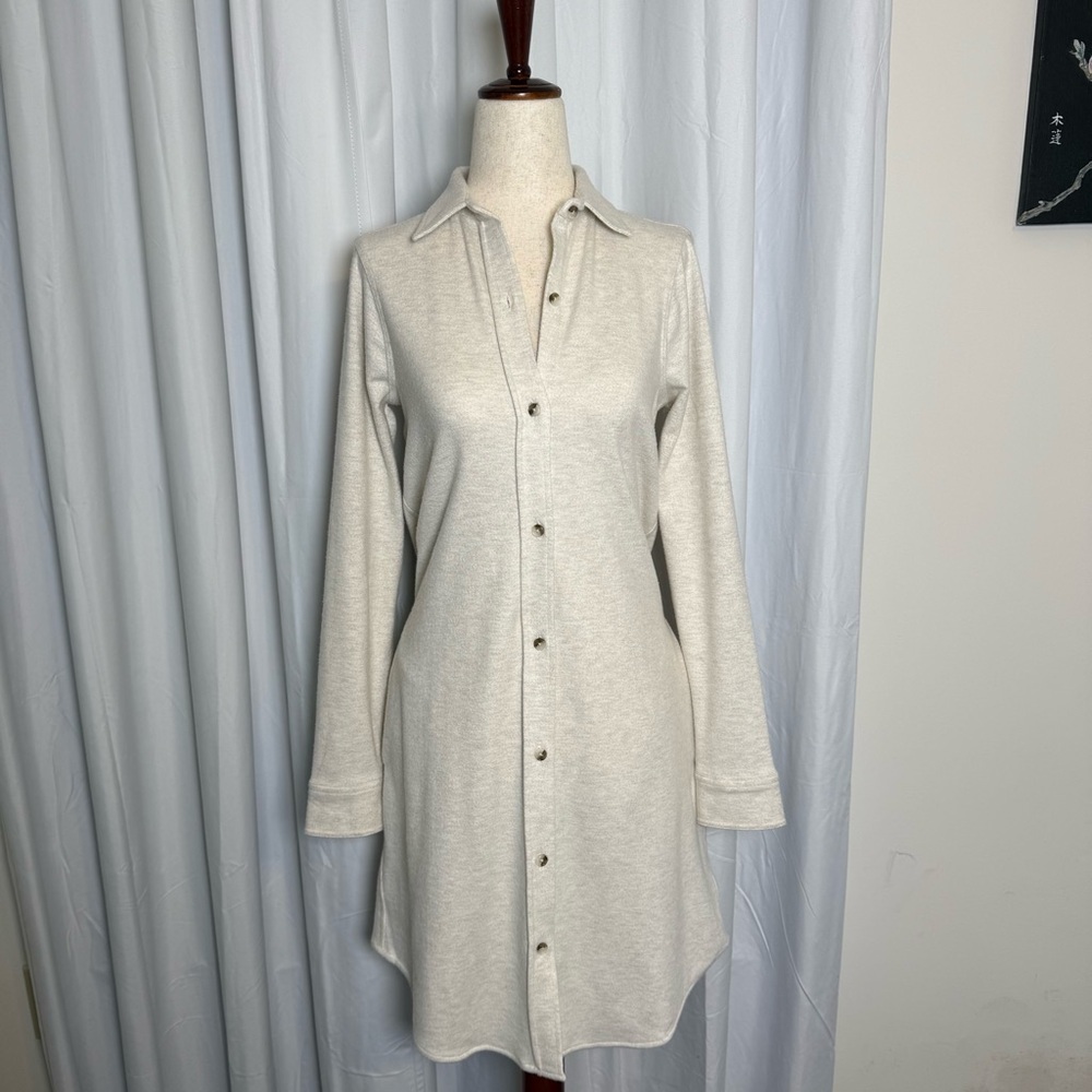 Faherty Legend Sweater Shirt Dress Womens XS Ivory Button Front Pockets NWT - Picture 3 of 14